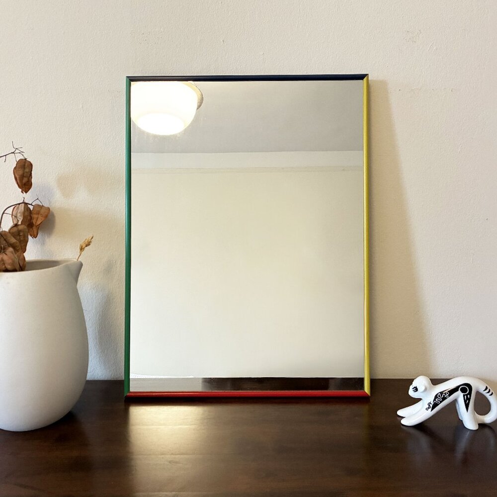 Accent Mirror With an MCM-style 4 colors Blue/Red/Yellow/Teal Metal Frame.